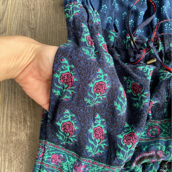 Anthropologie Ett:Twa Blue Kaleo Boho Floral Print Off The Shoulder Romper - Picture 8 of 14